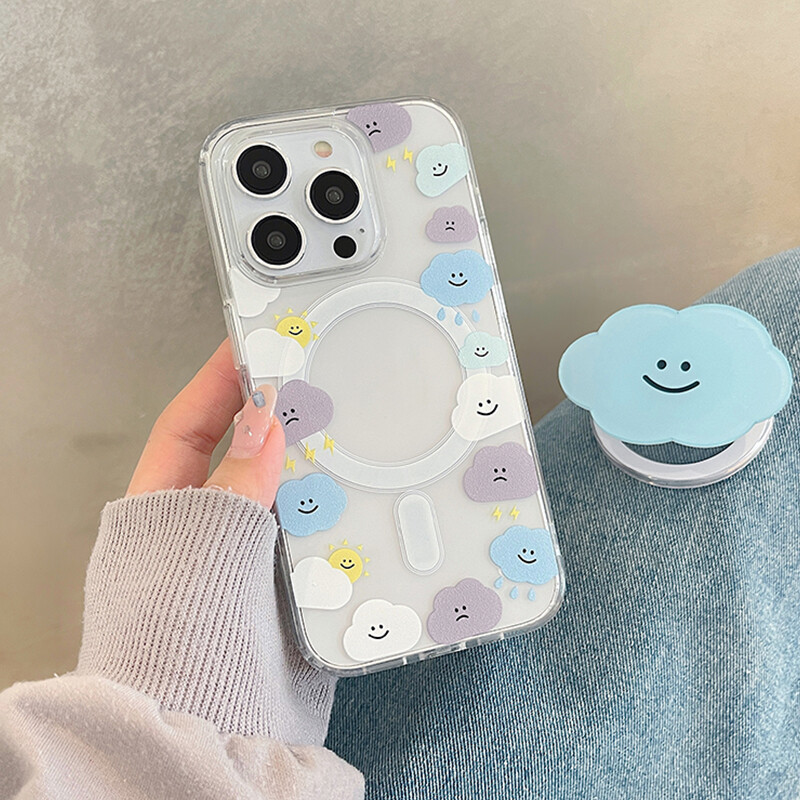 Korėjietiškas mielas magnetinis stovas, rankena Tok Cartoon Cloud Magsafe telefono dėklas, skirtas iPhone 16 15 14 13 12 11 Promax XSMAX 7 minkštas galinis dangtelis