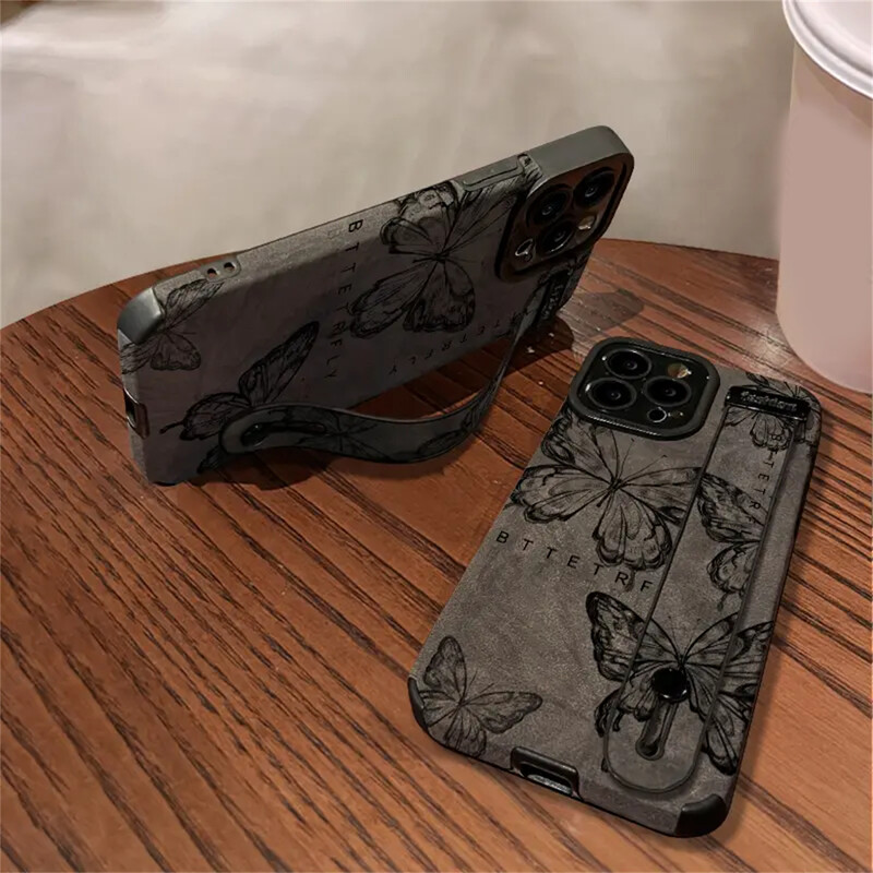 Retro Sketch leptir narukvica Držač telefonska torbica za iPhone 16 15 14 13 12 11 Pro Max Plus zaštitni stražnji poklopac otporan na udarce