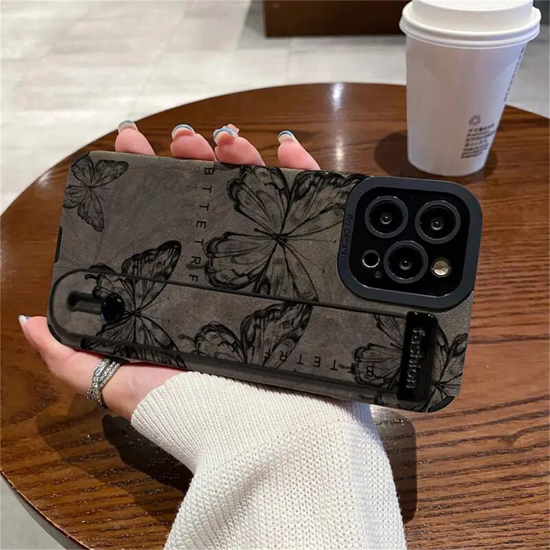 Retro Sketch leptir narukvica Držač telefonska torbica za iPhone 16 15 14 13 12 11 Pro Max Plus zaštitni stražnji poklopac otporan na udarce