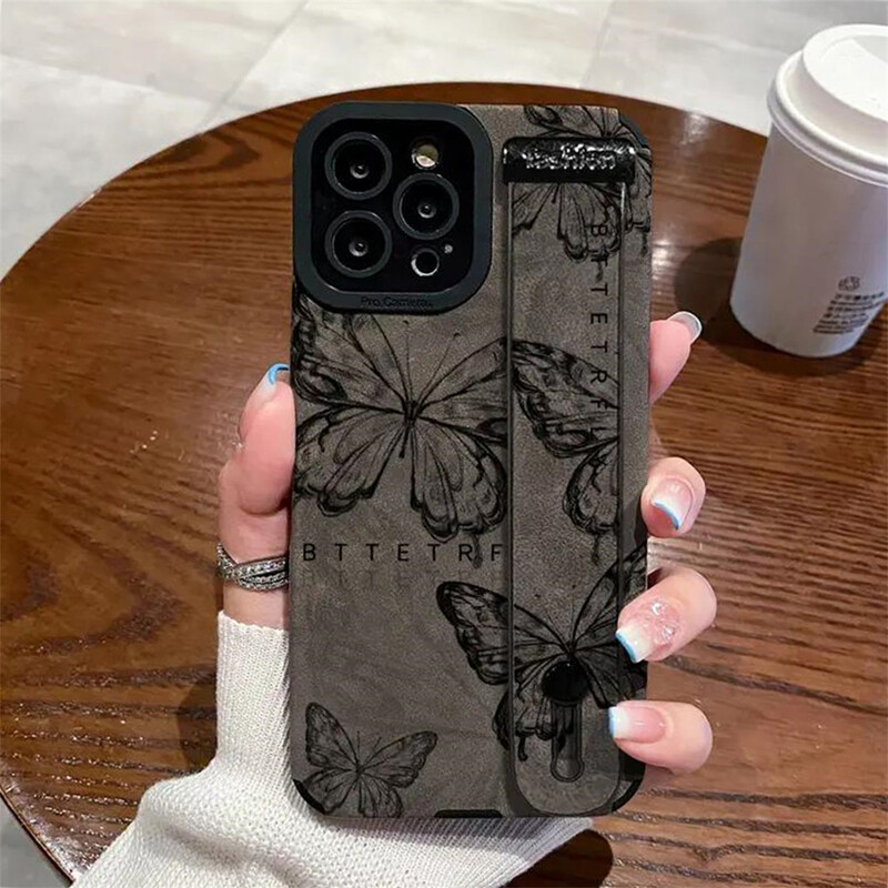 Retro Sketch leptir narukvica Držač telefonska torbica za iPhone 16 15 14 13 12 11 Pro Max Plus zaštitni stražnji poklopac otporan na udarce