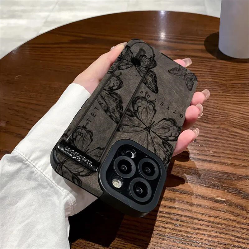 Retro Sketch leptir narukvica Držač telefonska torbica za iPhone 16 15 14 13 12 11 Pro Max Plus zaštitni stražnji poklopac otporan na udarce