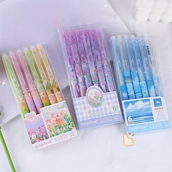 6 τμχ Μωβ Tulip Erasable Gel στυλό Kawaii Gel στυλό με γόμες Κορεατικά επιστολόχαρτα Students Girl Gift Σχολικά είδη γραφείου