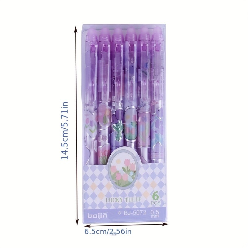 6kom Purple Tulipan Izbrisive gel olovke Kawaii gel olovke s gumicama Korejski papirni materijal Poklon za djevojčice Školski uredski pribor