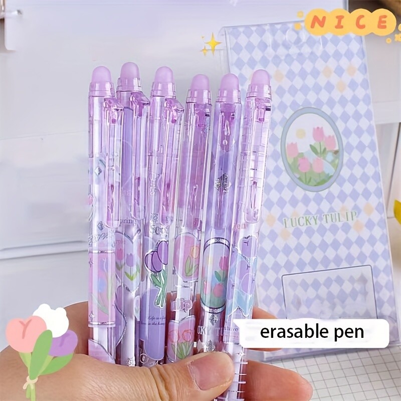 6kom Purple Tulipan Izbrisive gel olovke Kawaii gel olovke s gumicama Korejski papirni materijal Poklon za djevojčice Školski uredski pribor