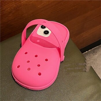 INS Cute Funny Hole Slippers Θήκη τηλεφώνου για iPhone 15 13 14 12 11 Pro Max Creative Summer Camera Protection Μαλακό κάλυμμα σιλικόνης