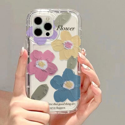 Husă de telefon cu flori cu pictură în ulei pentru iPhone 11 Husă iPhone 12 13 16 14 15 Pro Max 7 6 8 Plus XR XS X SE Husă moale antișoc