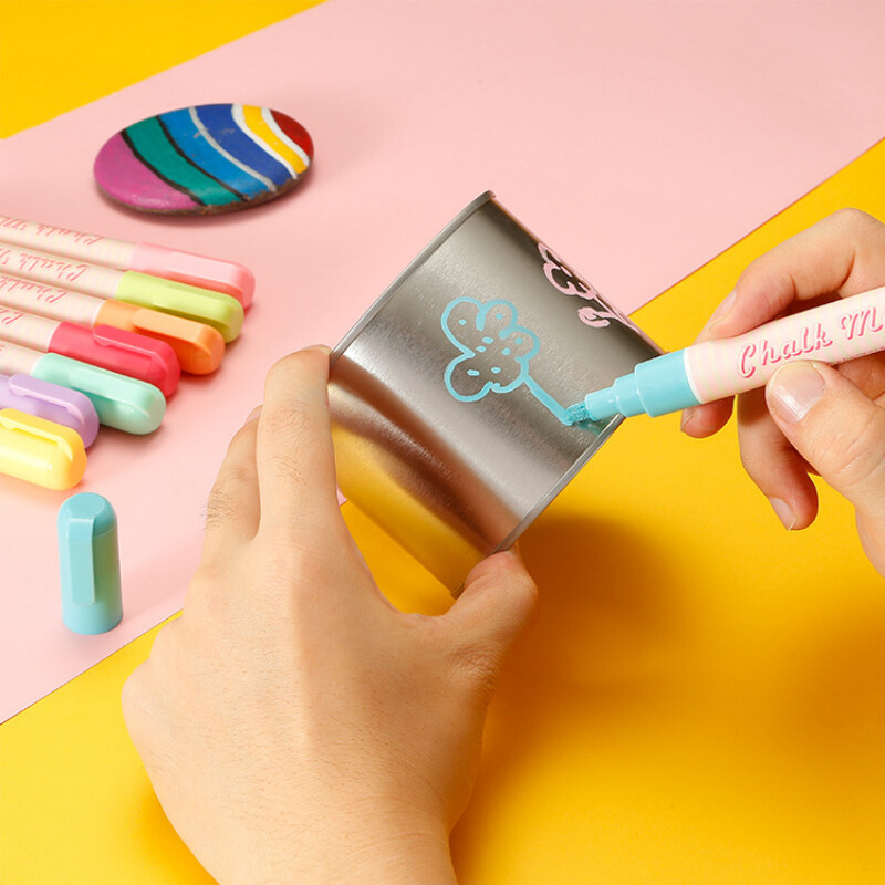 8 spalvų 1/3/6/10 mm skysti kreidos žymekliai Nutrinami daugiaspalviai paryškintuvai LED rašymo lentos stikliniai langai meno žymekliai