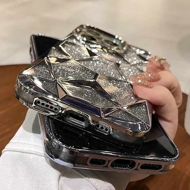 Luksuzna djevojačka telefonska maska za iPhone 15 14 13 12 11 Pro Max Plus svjetlucava 3D kocka dijamantna mramorna mekana TPU maska otporna na udarce