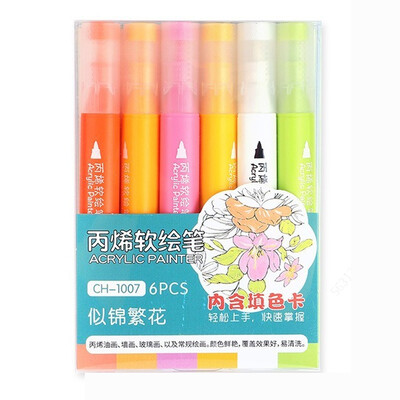 6 spalvos / rinkinys akrilinių dažų rašiklių teptuko antgalis Akriliniai žymekliai, skirti tapybai uolomis, stiklu, akmeniu, medžiu, keraminių audinių iškarpomis