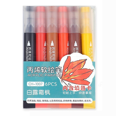 6 spalvos / rinkinys akrilinių dažų rašiklių teptuko antgalis Akriliniai žymekliai, skirti tapybai uolomis, stiklu, akmeniu, medžiu, keraminių audinių iškarpomis