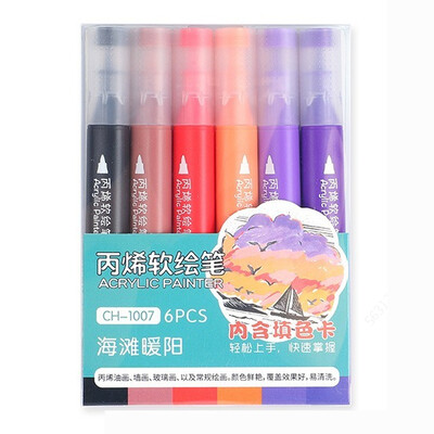 6 spalvos / rinkinys akrilinių dažų rašiklių teptuko antgalis Akriliniai žymekliai, skirti tapybai uolomis, stiklu, akmeniu, medžiu, keraminių audinių iškarpomis