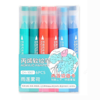 6 spalvos / rinkinys akrilinių dažų rašiklių teptuko antgalis Akriliniai žymekliai, skirti tapybai uolomis, stiklu, akmeniu, medžiu, keraminių audinių iškarpomis