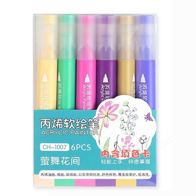 6 spalvos / rinkinys akrilinių dažų rašiklių teptuko antgalis Akriliniai žymekliai, skirti tapybai uolomis, stiklu, akmeniu, medžiu, keraminių audinių iškarpomis