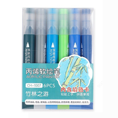 6 spalvos / rinkinys akrilinių dažų rašiklių teptuko antgalis Akriliniai žymekliai, skirti tapybai uolomis, stiklu, akmeniu, medžiu, keraminių audinių iškarpomis