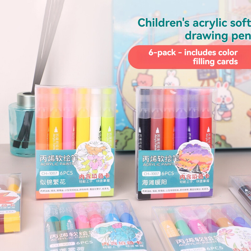 6 spalvos / rinkinys akrilinių dažų rašiklių teptuko antgalis Akriliniai žymekliai, skirti tapybai uolomis, stiklu, akmeniu, medžiu, keraminių audinių iškarpomis