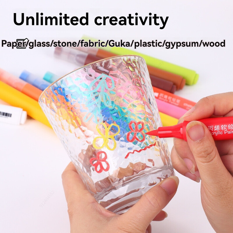 6 spalvos / rinkinys akrilinių dažų rašiklių teptuko antgalis Akriliniai žymekliai, skirti tapybai uolomis, stiklu, akmeniu, medžiu, keraminių audinių iškarpomis