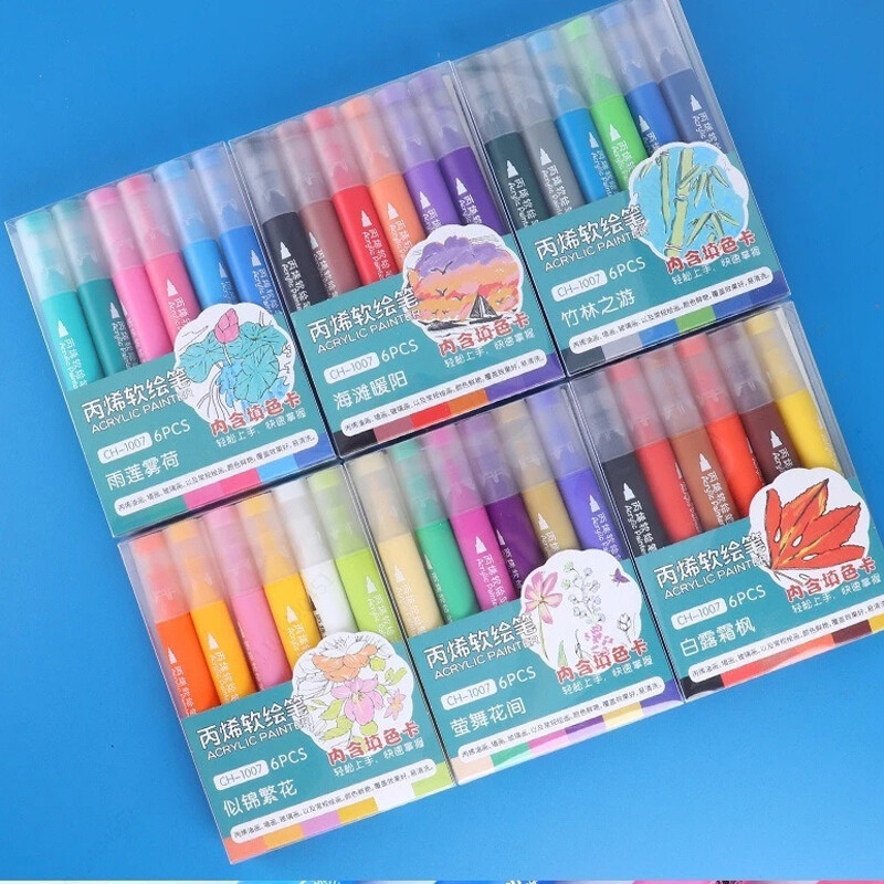 6 spalvos / rinkinys akrilinių dažų rašiklių teptuko antgalis Akriliniai žymekliai, skirti tapybai uolomis, stiklu, akmeniu, medžiu, keraminių audinių iškarpomis