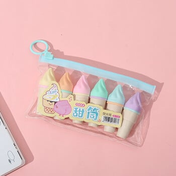 6 τμχ Kawaii Ice Cream Design Highlighters Πολύχρωμοι δείκτες για μαθητές και καλλιτέχνες που γράφουν, ζωγραφίζουν, χρωματίζουν και χρήση γραφείου