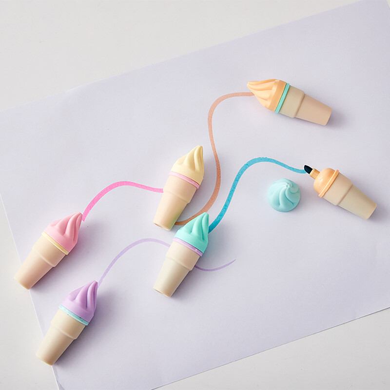 6 tk Kawaii jäätise disainiga esiletõstjad värvilised markerid õpilastele ja kunstnikele kirjutamiseks, joonistamiseks, värvimiseks ja kontoris kasutamiseks