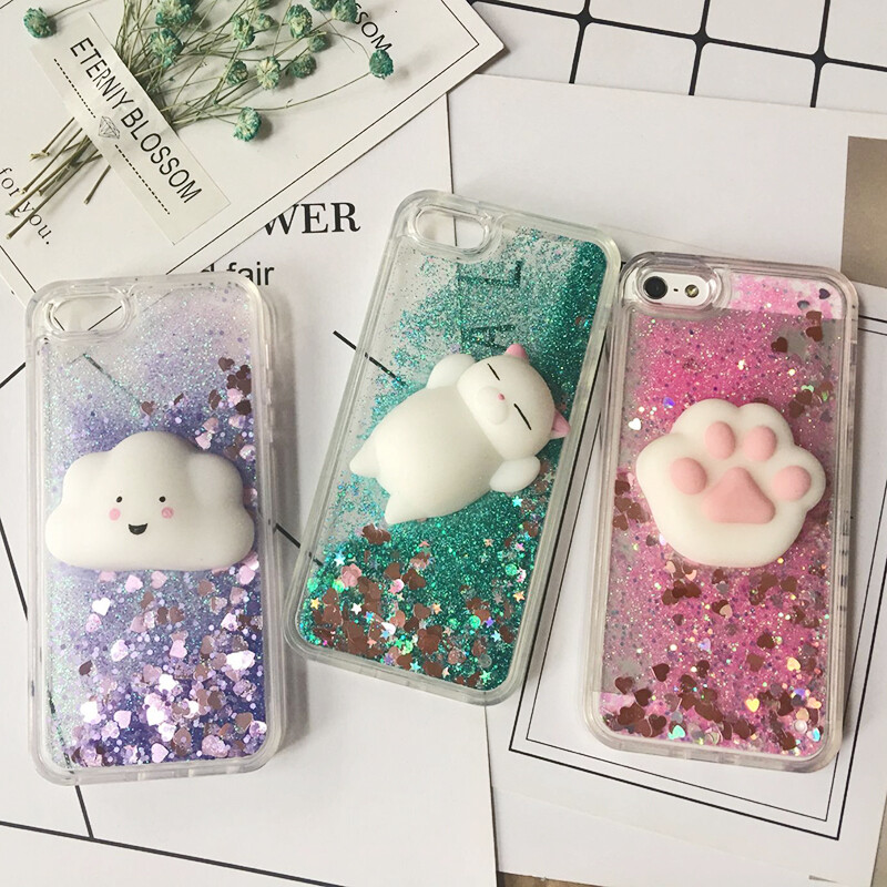 3D Squishy Cat Case za iPhone 5s SE 6 7 7 Pro Case Liquid Quicksand Glitter Silikonska maska za iPhone 14 13 Xs 12 11 Cover Coque