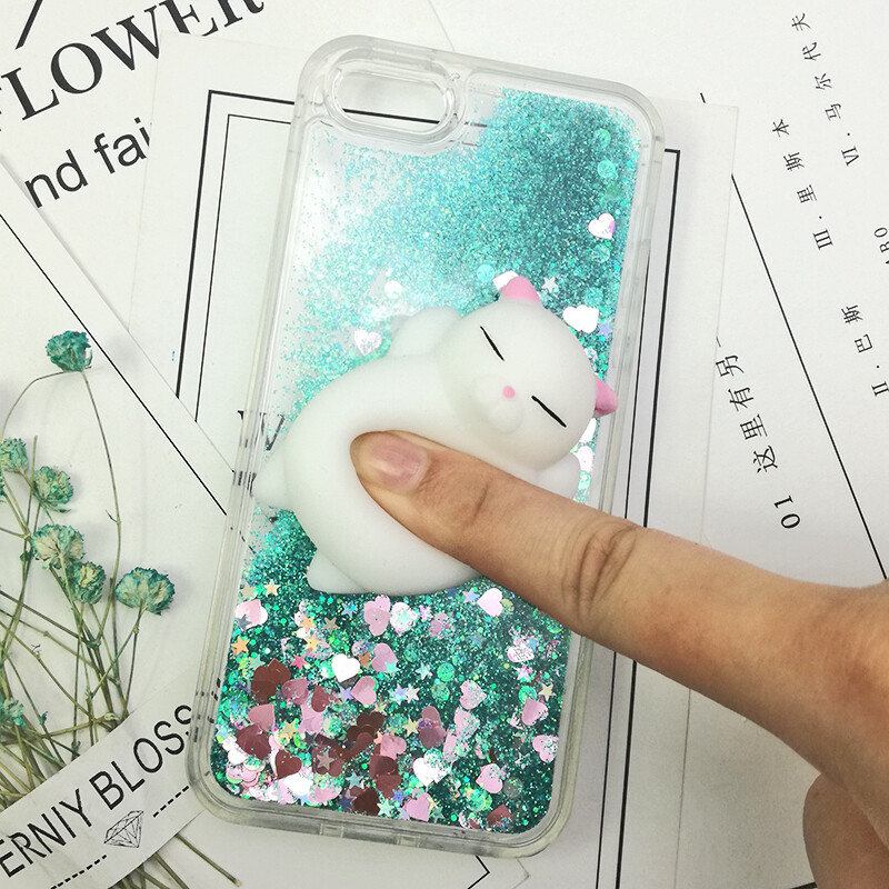 3D Squishy Cat Case za iPhone 5s SE 6 7 7 Pro Case Liquid Quicksand Glitter Silikonska maska za iPhone 14 13 Xs 12 11 Cover Coque