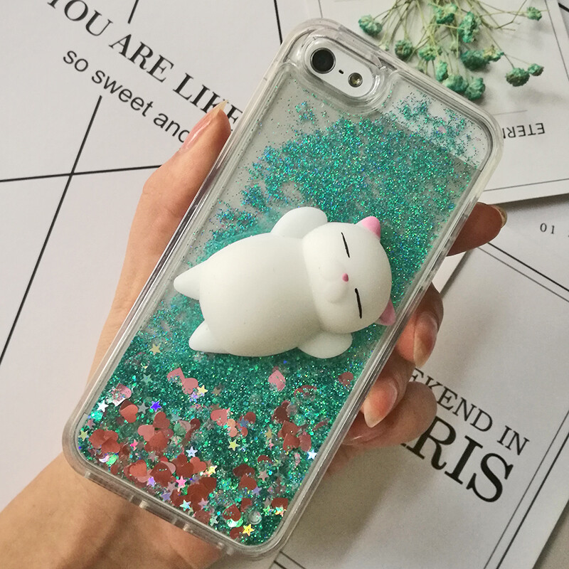 3D Squishy Cat Case za iPhone 5s SE 6 7 7 Pro Case Liquid Quicksand Glitter Silikonska maska za iPhone 14 13 Xs 12 11 Cover Coque