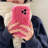 Korejska ružičasta plišana maska za iPhone 14 13 12 11 Pro Max X XS Max XR 7 8 Plus Winter Girl Fluffy Topla mekana maska otporna na udarce