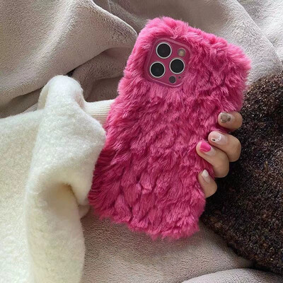 Korejska ružičasta plišana maska za iPhone 14 13 12 11 Pro Max X XS Max XR 7 8 Plus Winter Girl Fluffy Topla mekana maska otporna na udarce
