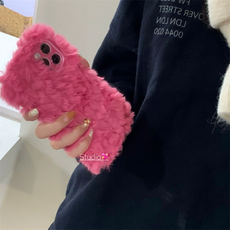 Korejska ružičasta plišana maska za iPhone 14 13 12 11 Pro Max X XS Max XR 7 8 Plus Winter Girl Fluffy Topla mekana maska otporna na udarce