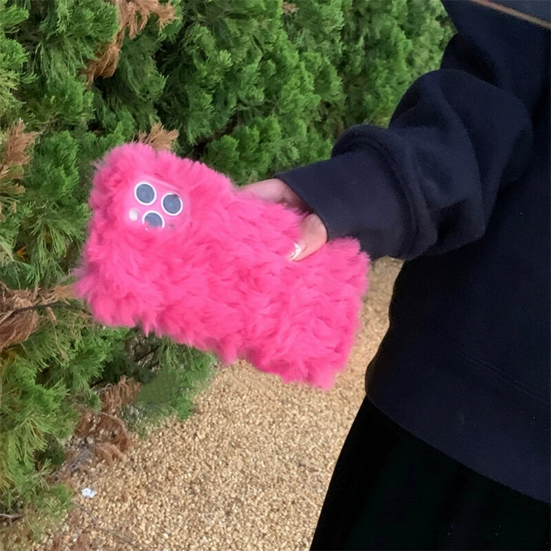 Korejska ružičasta plišana maska za iPhone 14 13 12 11 Pro Max X XS Max XR 7 8 Plus Winter Girl Fluffy Topla mekana maska otporna na udarce