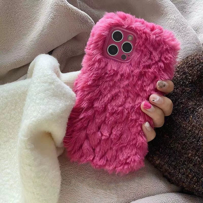 Korejska ružičasta plišana maska za iPhone 14 13 12 11 Pro Max X XS Max XR 7 8 Plus Winter Girl Fluffy Topla mekana maska otporna na udarce