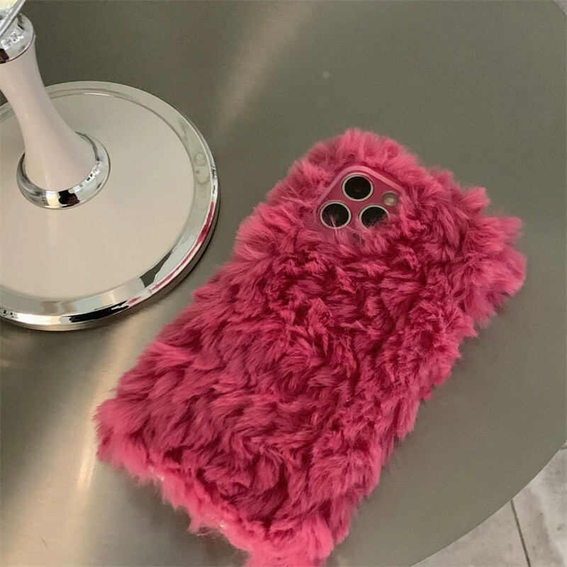Korejska ružičasta plišana maska za iPhone 14 13 12 11 Pro Max X XS Max XR 7 8 Plus Winter Girl Fluffy Topla mekana maska otporna na udarce