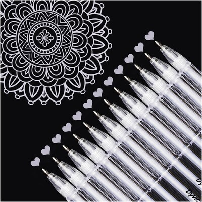 Gel olovke od bijelog zlata i srebra, 0,5 mm ekstra fine olovke, gel olovke s tintom za crni papir za crtanje, skiciranje, ilustracije, odrasle