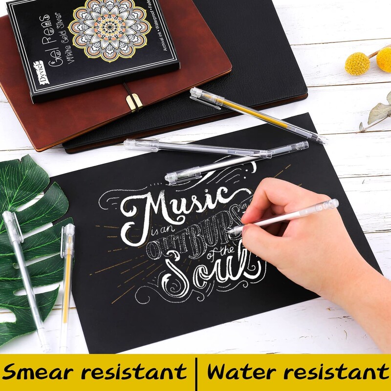 Gel olovke od bijelog zlata i srebra, 0,5 mm ekstra fine olovke, gel olovke s tintom za crni papir za crtanje, skiciranje, ilustracije, odrasle