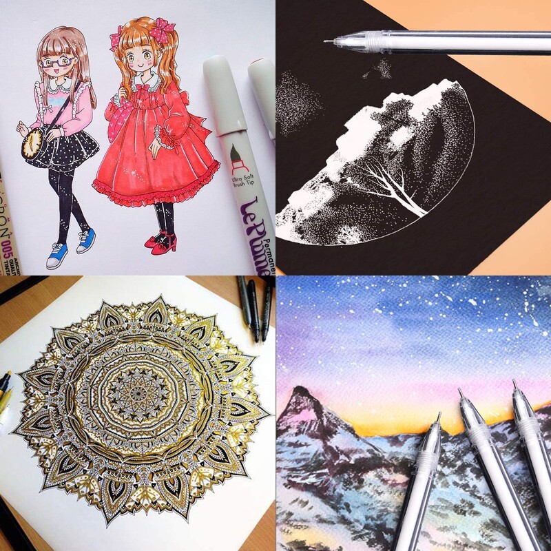 Gel olovke od bijelog zlata i srebra, 0,5 mm ekstra fine olovke, gel olovke s tintom za crni papir za crtanje, skiciranje, ilustracije, odrasle