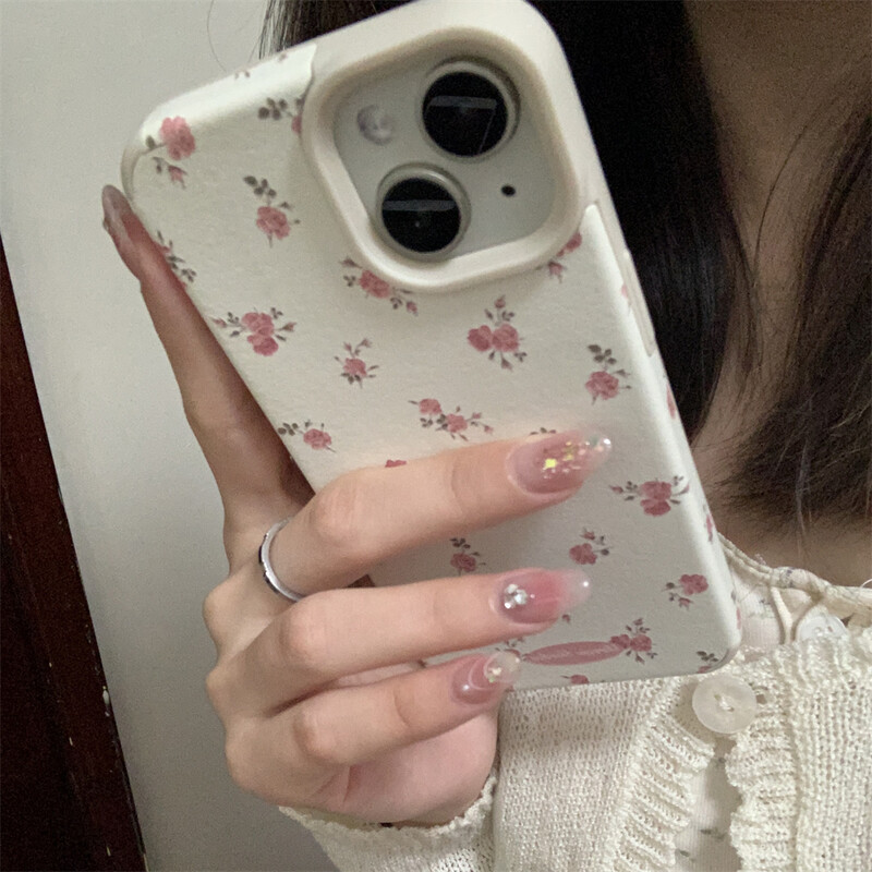 Esteetiline armsa lillega nahast telefoniümbris iPhone'ile 15 14 13 12 Pro Max 11 Lovely Floral Art Põrutuskindel pehme tagakaas Funda