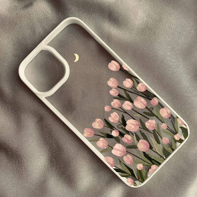 Korejska telefonska torbica s ružičastim cvijetom tulipana u obliku srca za iPhone 12 11 13 14 15 Pro Max XS 7 8 Plus stražnja maska otporna na udarce Coque
