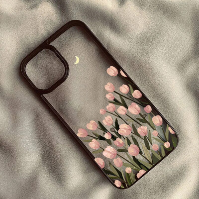 Korejska telefonska torbica s ružičastim cvijetom tulipana u obliku srca za iPhone 12 11 13 14 15 Pro Max XS 7 8 Plus stražnja maska otporna na udarce Coque