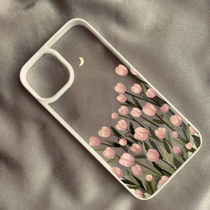 Korejska telefonska torbica s ružičastim cvijetom tulipana u obliku srca za iPhone 12 11 13 14 15 Pro Max XS 7 8 Plus stražnja maska otporna na udarce Coque