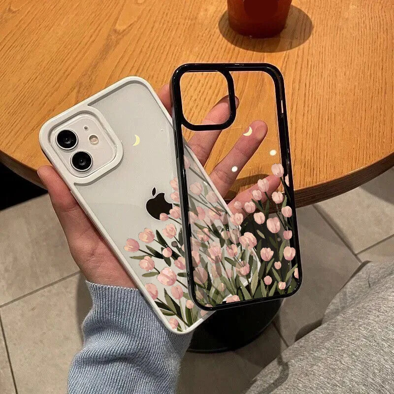 Korejska telefonska torbica s ružičastim cvijetom tulipana u obliku srca za iPhone 12 11 13 14 15 Pro Max XS 7 8 Plus stražnja maska otporna na udarce Coque