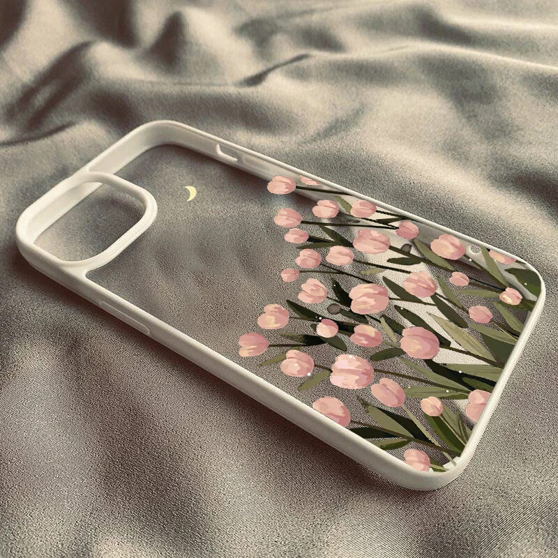Korejska telefonska torbica s ružičastim cvijetom tulipana u obliku srca za iPhone 12 11 13 14 15 Pro Max XS 7 8 Plus stražnja maska otporna na udarce Coque