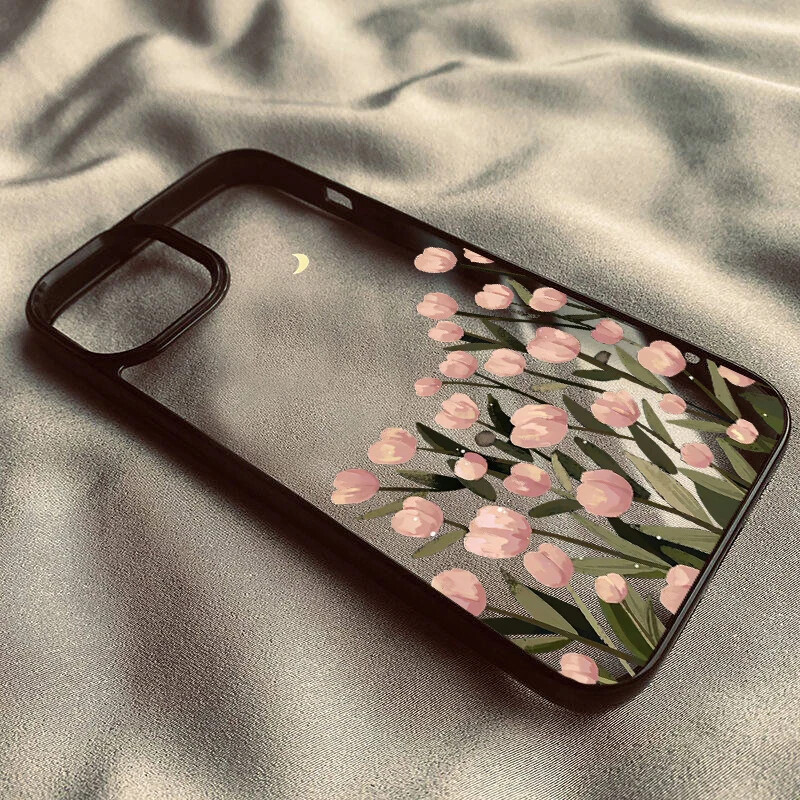 Korejska telefonska torbica s ružičastim cvijetom tulipana u obliku srca za iPhone 12 11 13 14 15 Pro Max XS 7 8 Plus stražnja maska otporna na udarce Coque