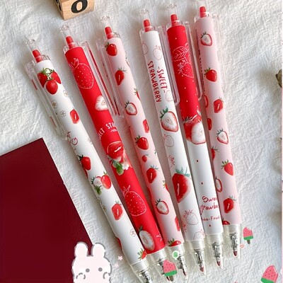 6 vnt 0,5 mm „Sweet Strawberry“ ištraukiami neutralūs rašikliai – puikiai tinka rašyti ir dažyti