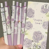 6 vnt Fashion Kawaii Rose Smooth Writing Gel Pen Creative Greitai džiūstantis spaudžiamas neutralus rašiklis Estetinės raštinės reikmenys Biuro reikmenys