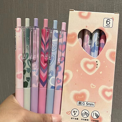 6 vnt Fashion Kawaii Rose Smooth Writing Gel Pen Creative Greitai džiūstantis spaudžiamas neutralus rašiklis Estetinės raštinės reikmenys Biuro reikmenys