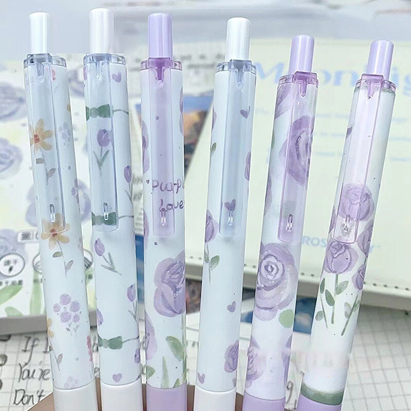 6kom modne Kawaii Rose glatke gel olovke za pisanje, kreativne, brzosušeće, neutralne olovke, estetski uredski pribor