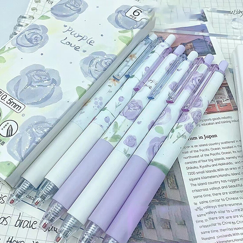 6kom modne Kawaii Rose glatke gel olovke za pisanje, kreativne, brzosušeće, neutralne olovke, estetski uredski pribor