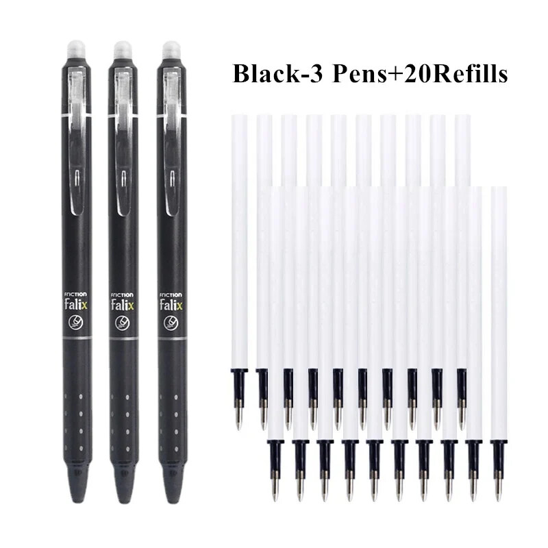 Set de pixuri gel retractabile ștergebile de 0,5 mm cu rezerve Cerneală gel negru albastru Gumă încorporată Rechizite de birou Kit de papetărie pentru examen