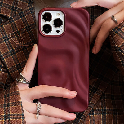Θήκη τηλεφώνου Ins Winter Wine Red 3D με πιέτες για το iPhone 12 13 14 15 16 Πίσω κάλυμμα Pro Max Soft Matte για iPhone 11
