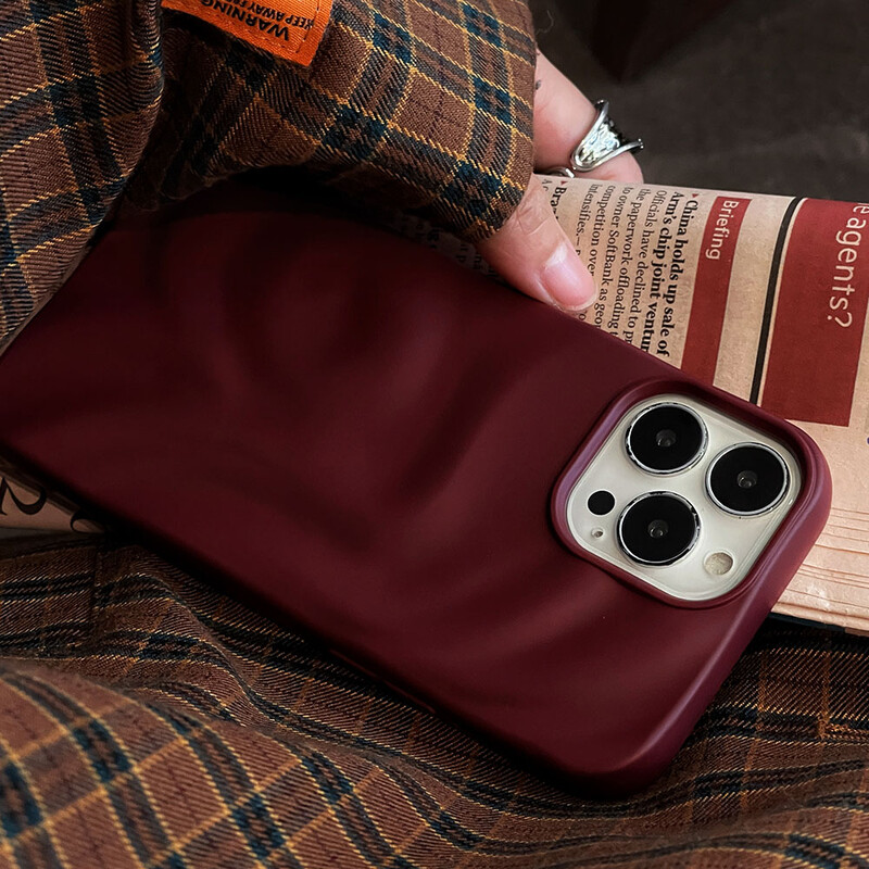 Θήκη τηλεφώνου Ins Winter Wine Red 3D με πιέτες για το iPhone 12 13 14 15 16 Πίσω κάλυμμα Pro Max Soft Matte για iPhone 11